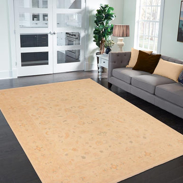 handmade Traditional Kafkaz Chobi Ziegler Beige Gold Hand Knotted RECTANGLE 100% WOOL area rug 10 x 13